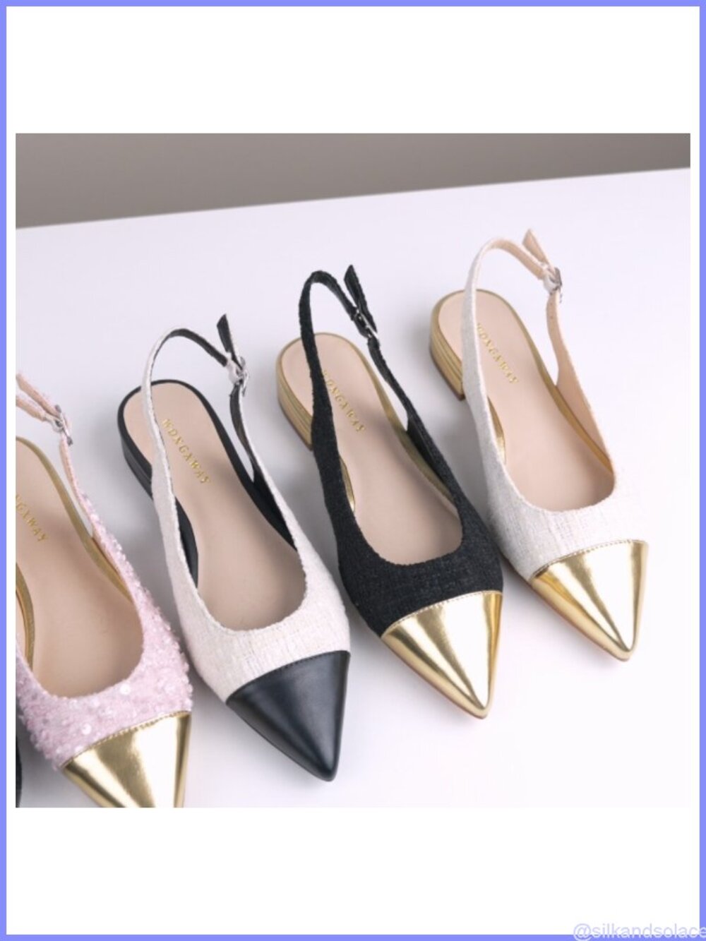 Women's Tweed Slingback Flats Pointed Toe Buckle Business Casual Dress Shoes - Picture 5 of 5